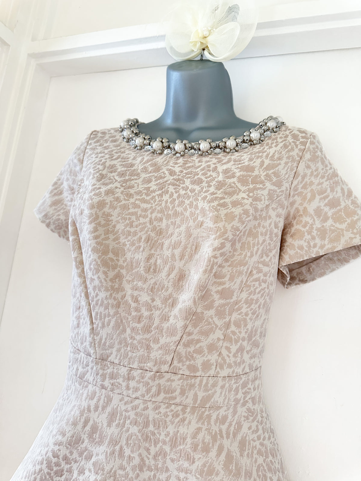 M&S Collection champagne beaded neckline mother of the bride a-line dress 16