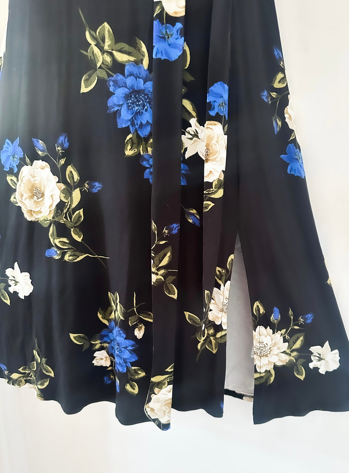 Wallis black floral belted 3/4 sleeve calf length dress size 16