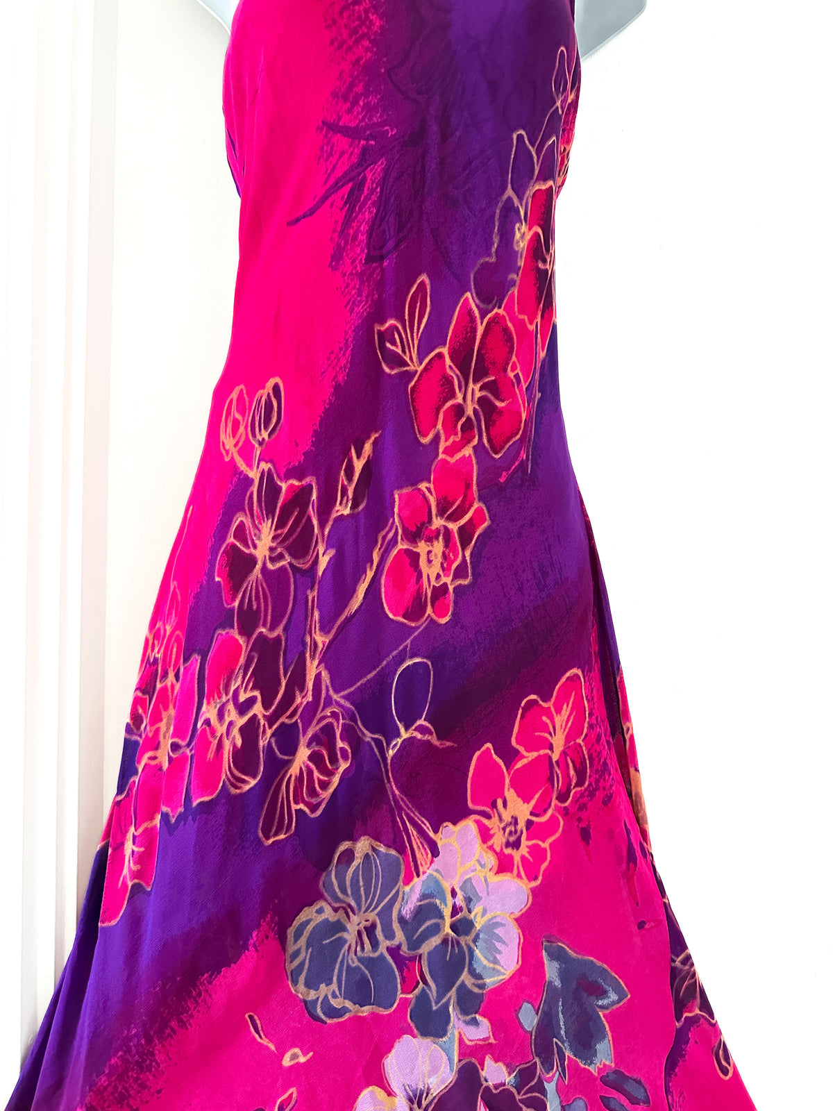 Adini pink/purple floral printed sleeveless summer boho calf length dress size M (Uk 14)