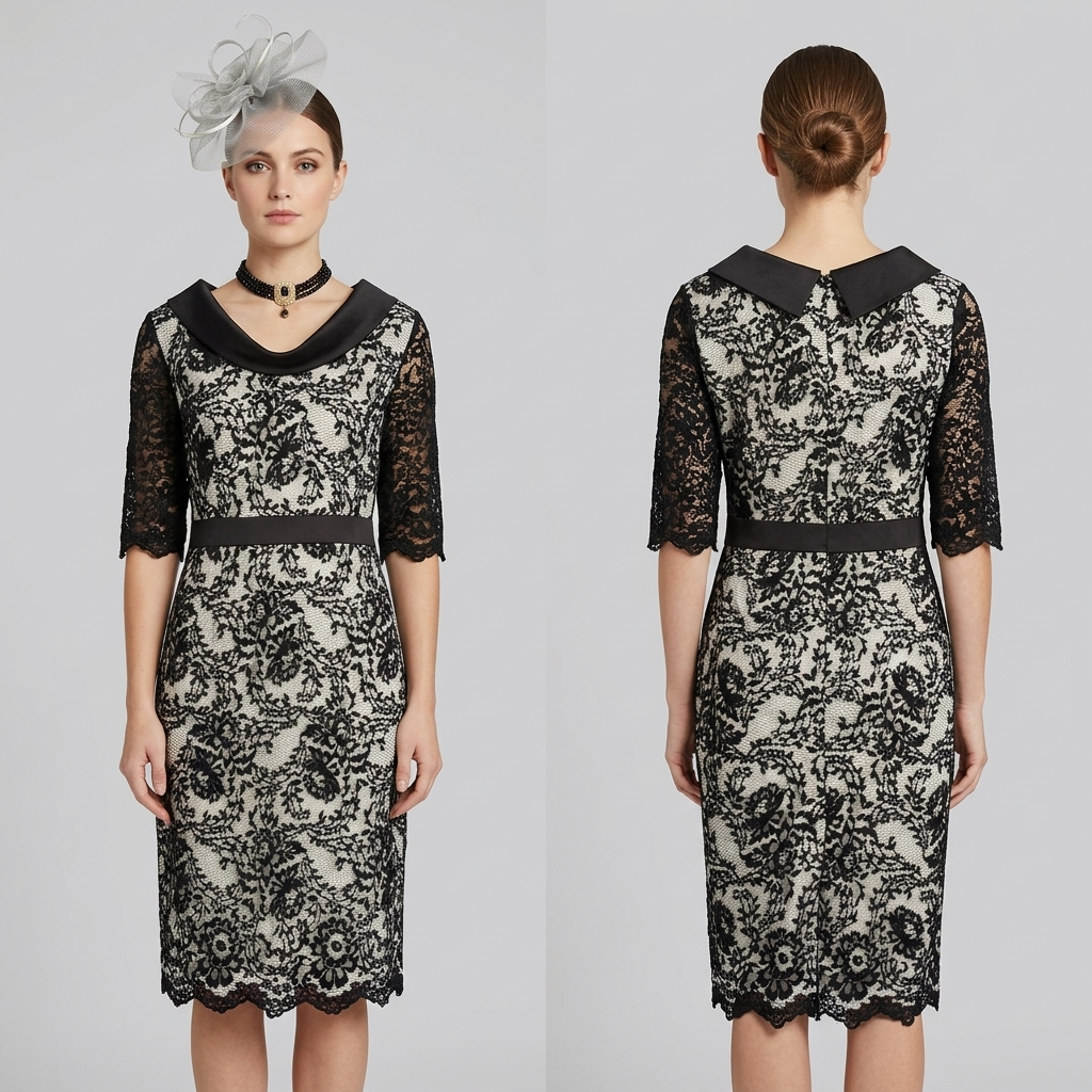 Stunning Izabella black & white lace cowl neck mother of the bride/groom wedding guest  dress uk 12