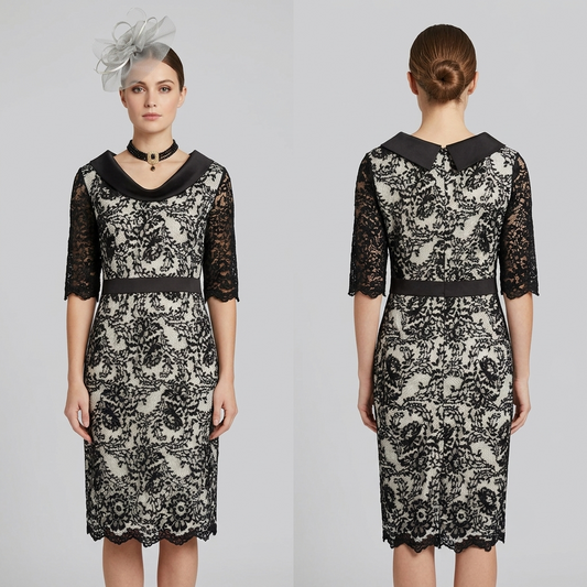 Stunning Izabella black & white lace cowl neck mother of the bride/groom wedding guest  dress uk 12