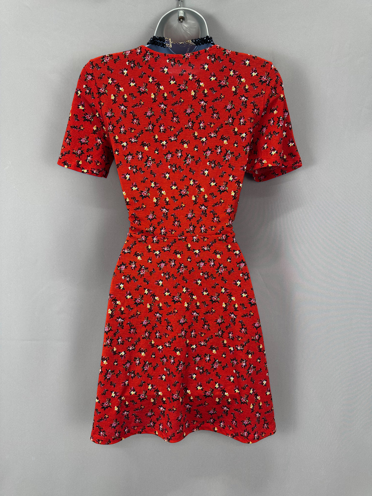 Stunning Zara burnt orange multi floral print short sleeve a-line short pretty dress 8