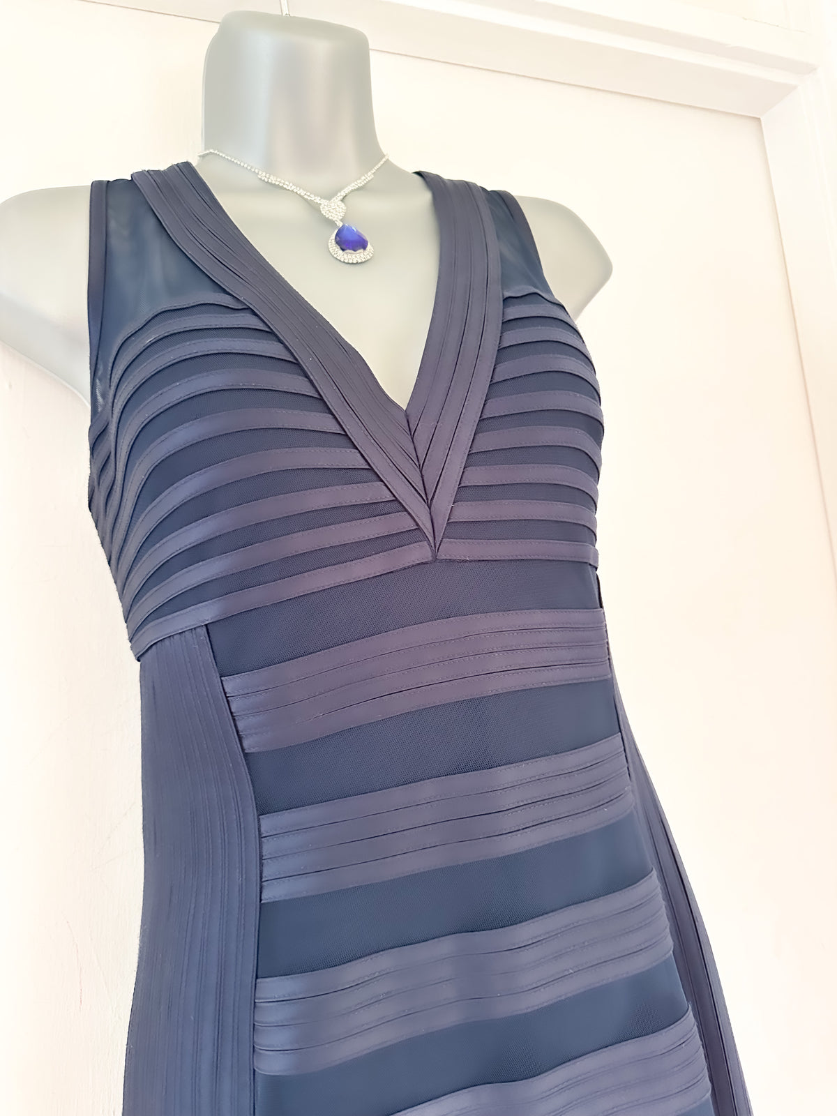 JS Collections navy v-neck evening occasion very long maxi dress size 14