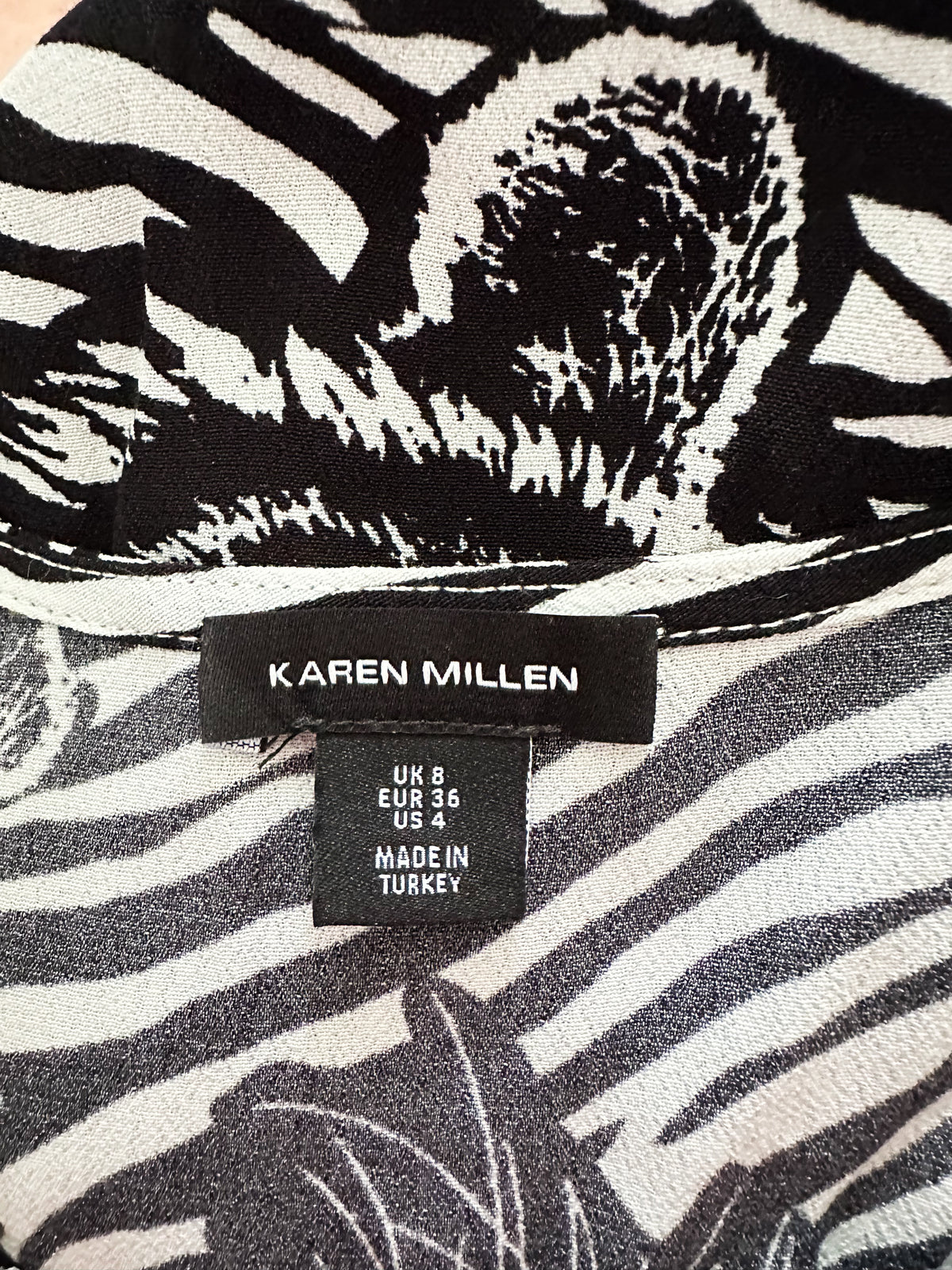 Karen millen mono lion/zebra print wrap style long stunning dress size 8