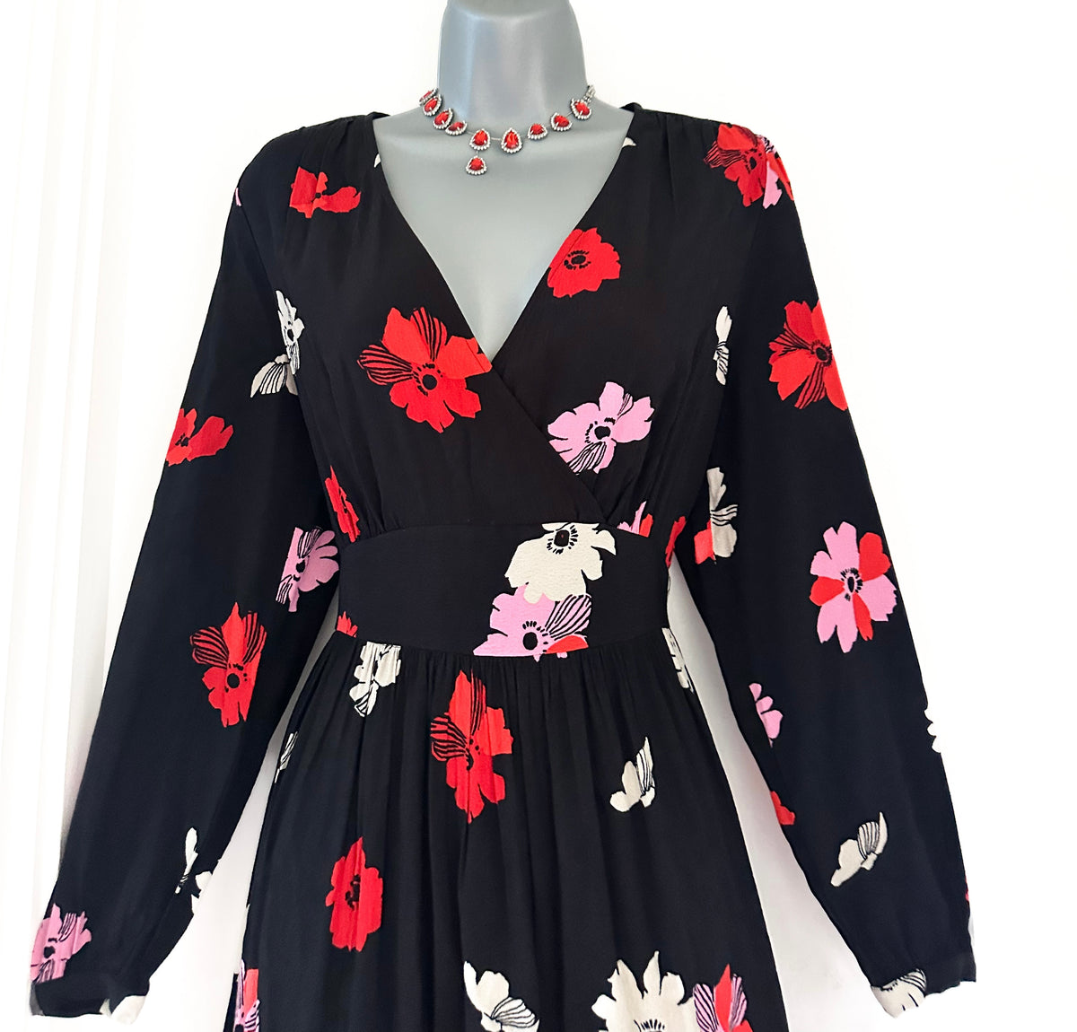 BNWT m&s collection black multi floral v-neck long dress size 8