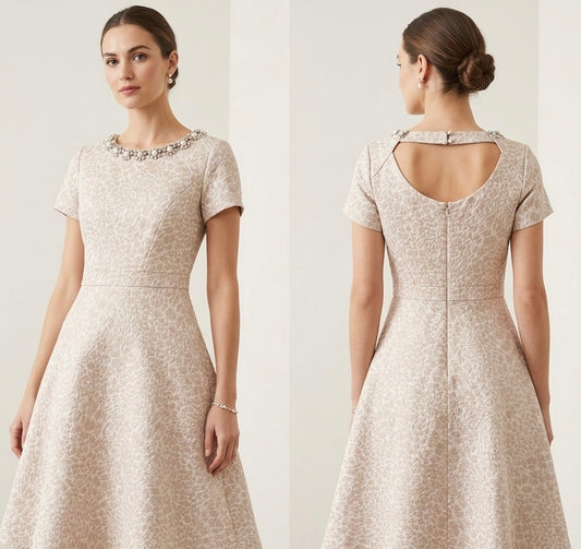 M&S Collection pale pink beaded neckline mother of the bride a-line dress 10