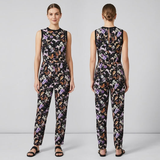 Bnwt M&S Collection limited edition black multi printed quirky jumpsuit size 10