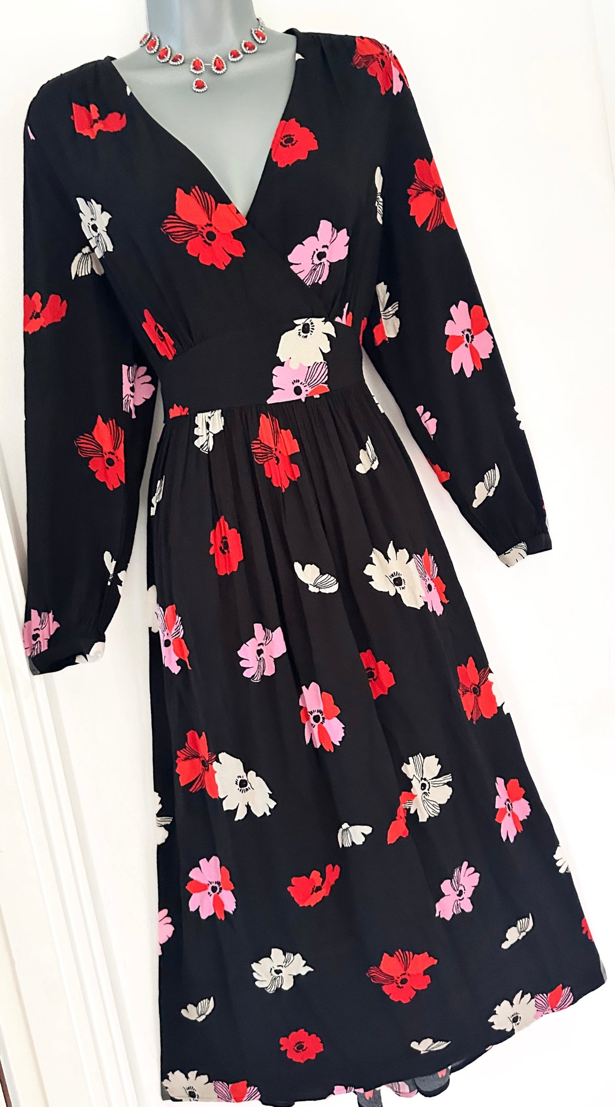 BNWT m&s collection black multi floral v-neck long dress size 8