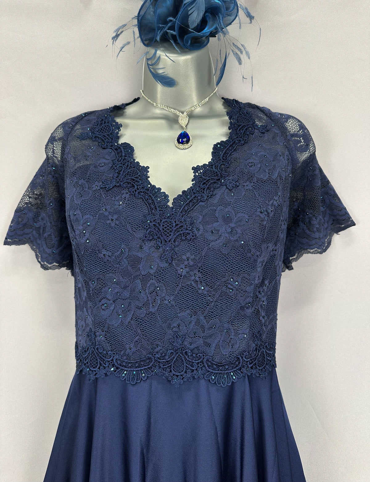 Bnwt Mascara London navy lace diamanté wedding mother of the bride/groom calf length dress 16
