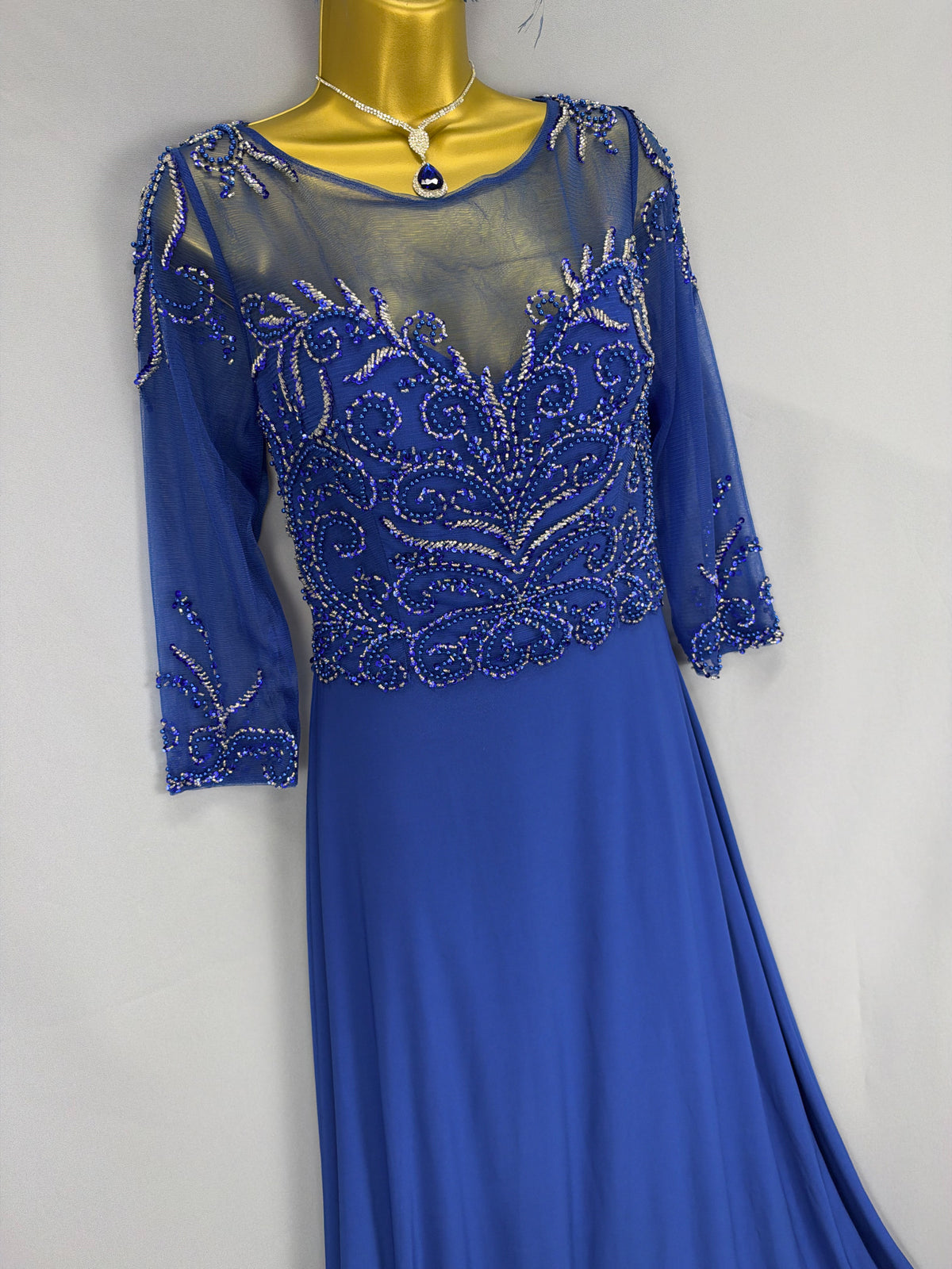 Stunning Goya London royal blue beaded floral Christmas mother of the bride/groom long dress uk 14