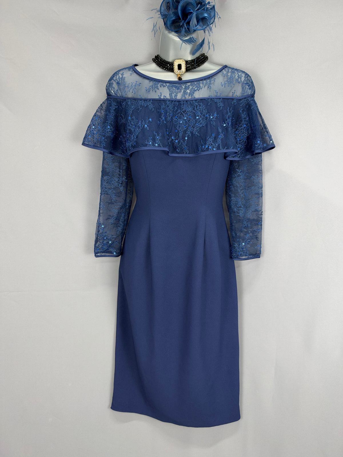New Veromia navy lace mother of the bride/groom padded bust wedding  dress uk 10