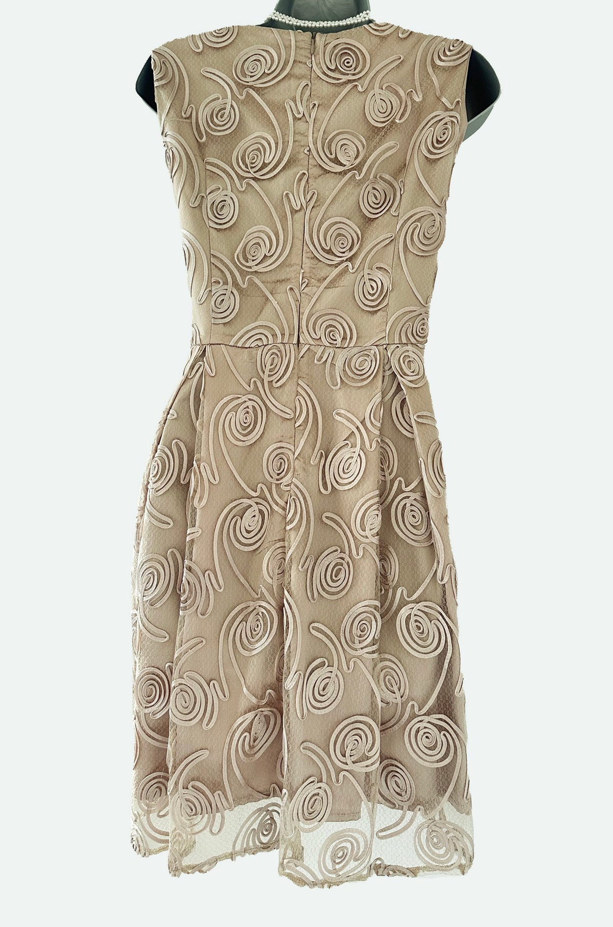 Maya Deluxe appliqué champagne coloured wedding occasion a-line above knee dress size 14