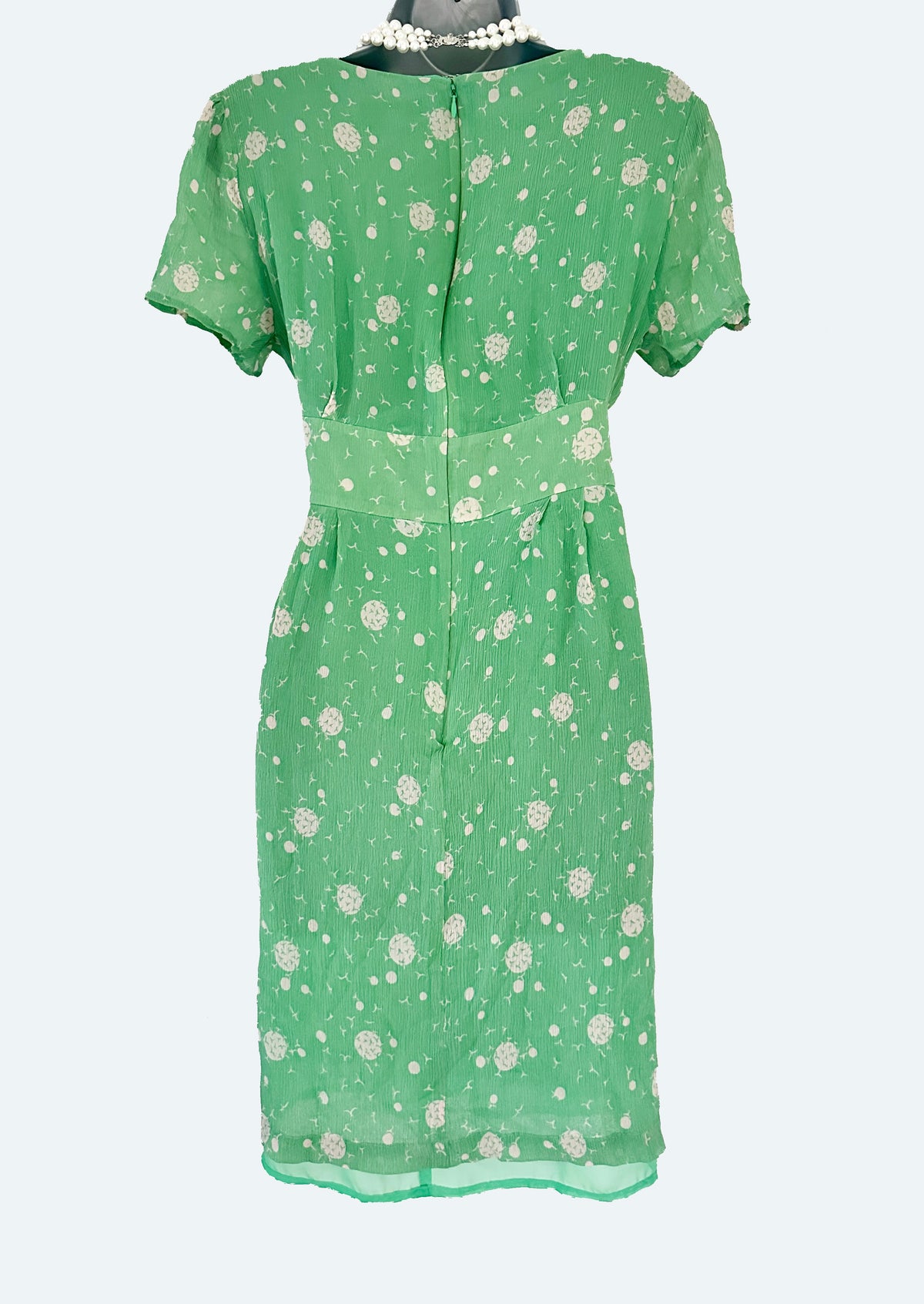 Dickens and Jones silk mint green printed short sleeve summer above knee dress size 14