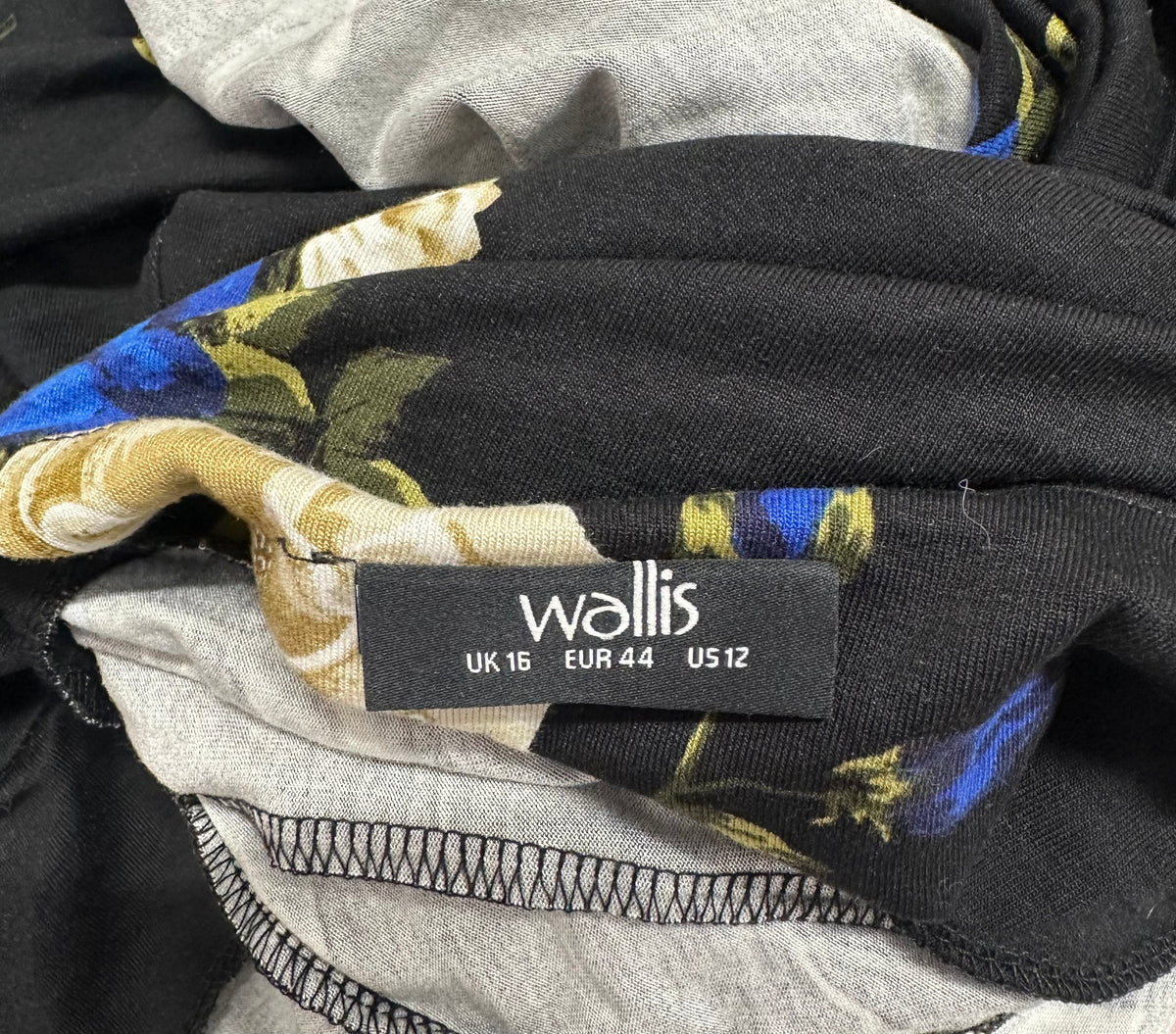 Stylish Wallis black multi floral belted autumn casual calf length dress uk 16