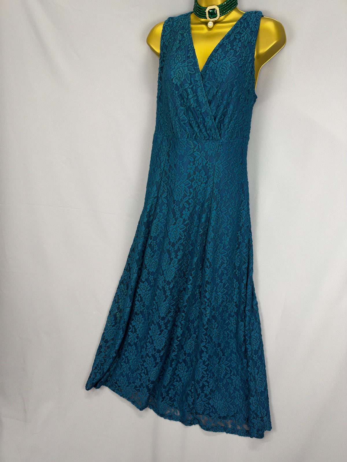 Stunning new Nightingales teal lace maxi mother of the bride/groom lace long dress suit uk 20