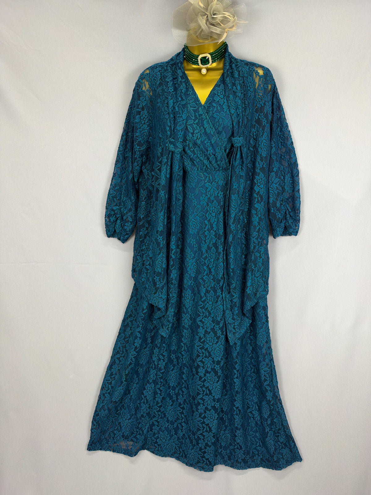 Stunning new Nightingales teal lace maxi mother of the bride/groom lace long dress suit uk 20
