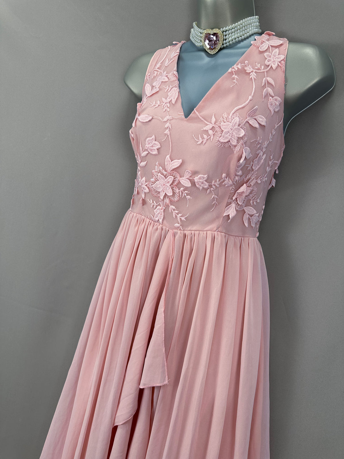 Stunning new sistaglam light  pink floral embroidery detail wedding bridesmaid  long dress uk 10