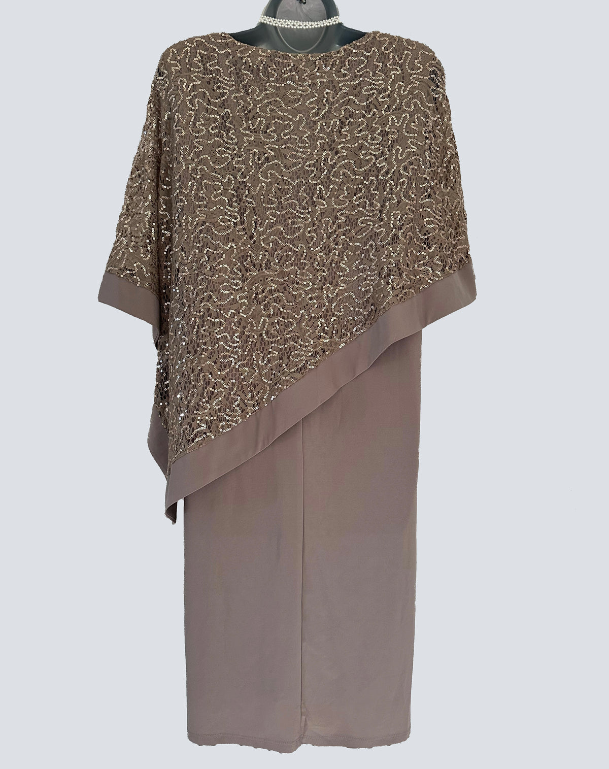 R&M Richard’s mushroom sequin cape style occasion mother of the bride knee length dress size 16