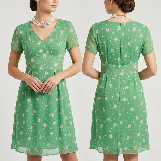 Dickens and Jones silk mint green printed short sleeve summer above knee dress size 14