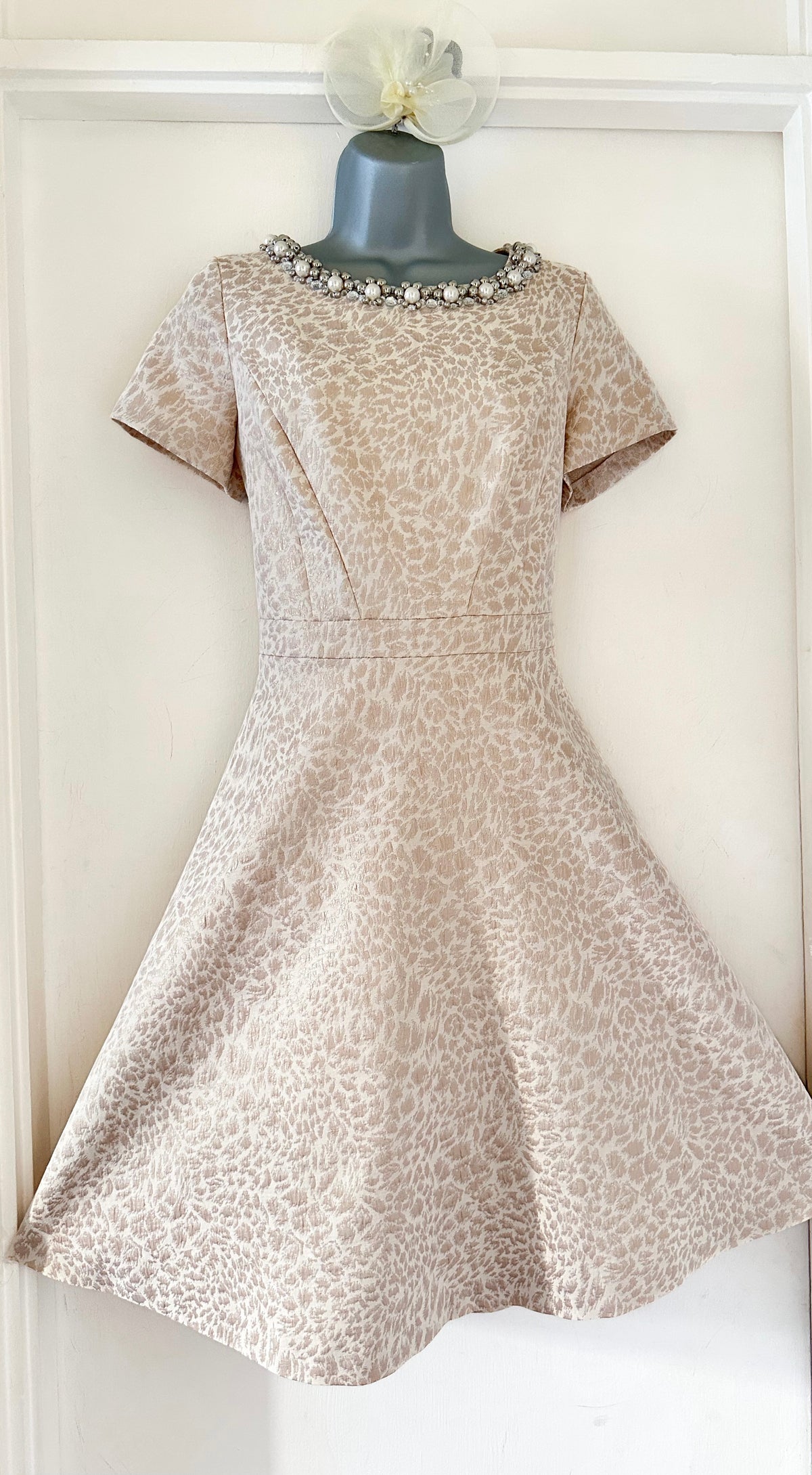 M&S Collection champagne beaded neckline mother of the bride a-line dress 16