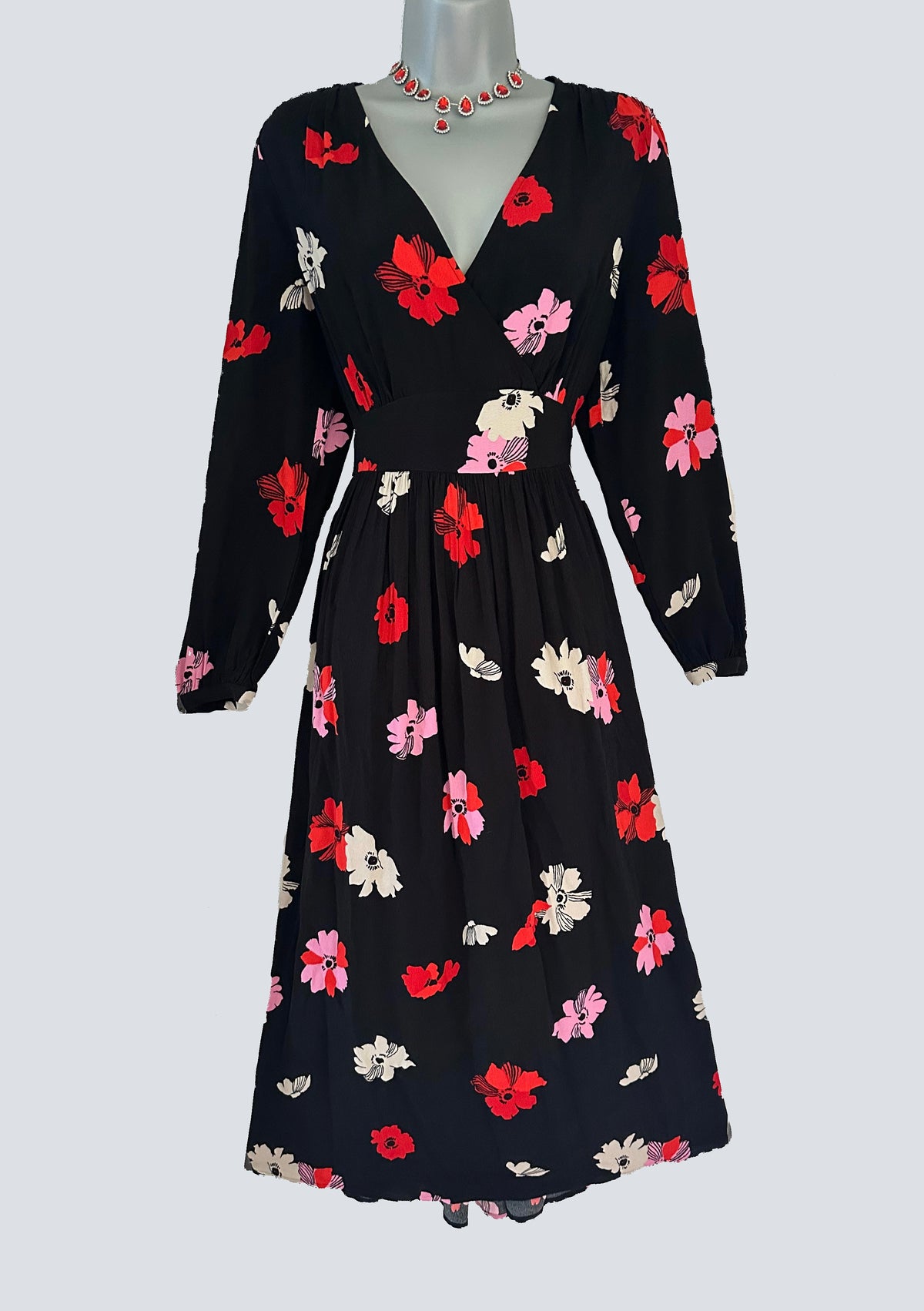 BNWT m&s collection black multi floral v-neck long dress size 8