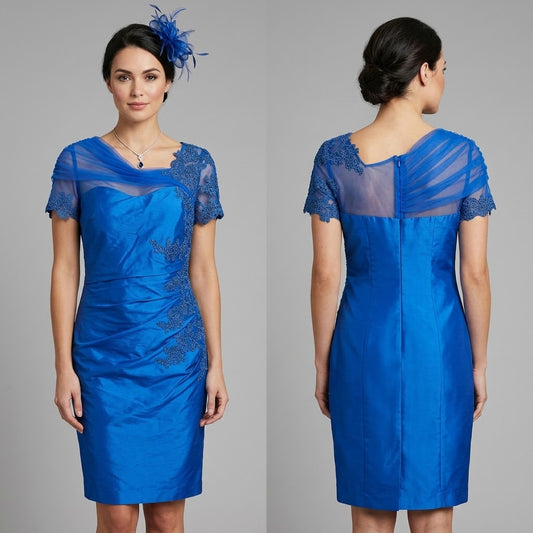 No label royal blue embroidered mother of the bride knee length occasion dress size 8