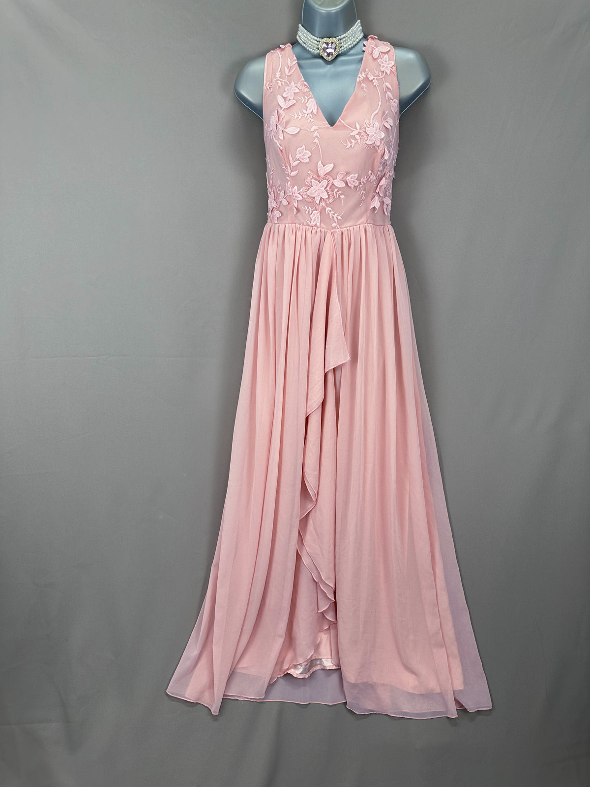 Stunning new sistaglam light  pink floral embroidery detail wedding bridesmaid  long dress uk 10