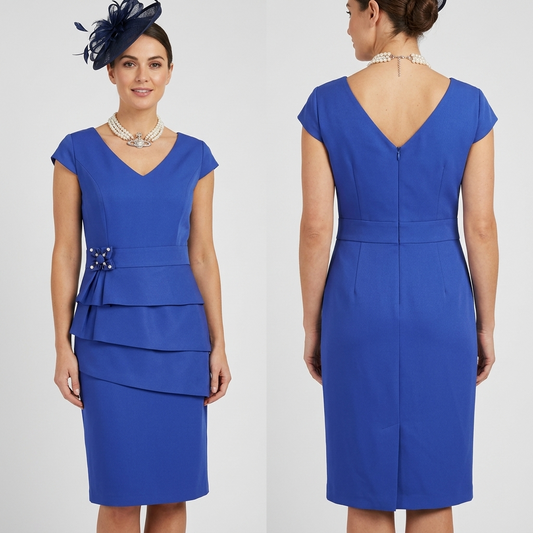 Ella boo blue wedding layered/jewel bow detail cap Sleeve Knee Length Dress 14