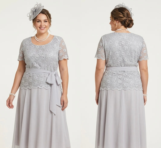 Jacques Vert light grey subtle sequin lace detail belted calf length stunning dress 22
