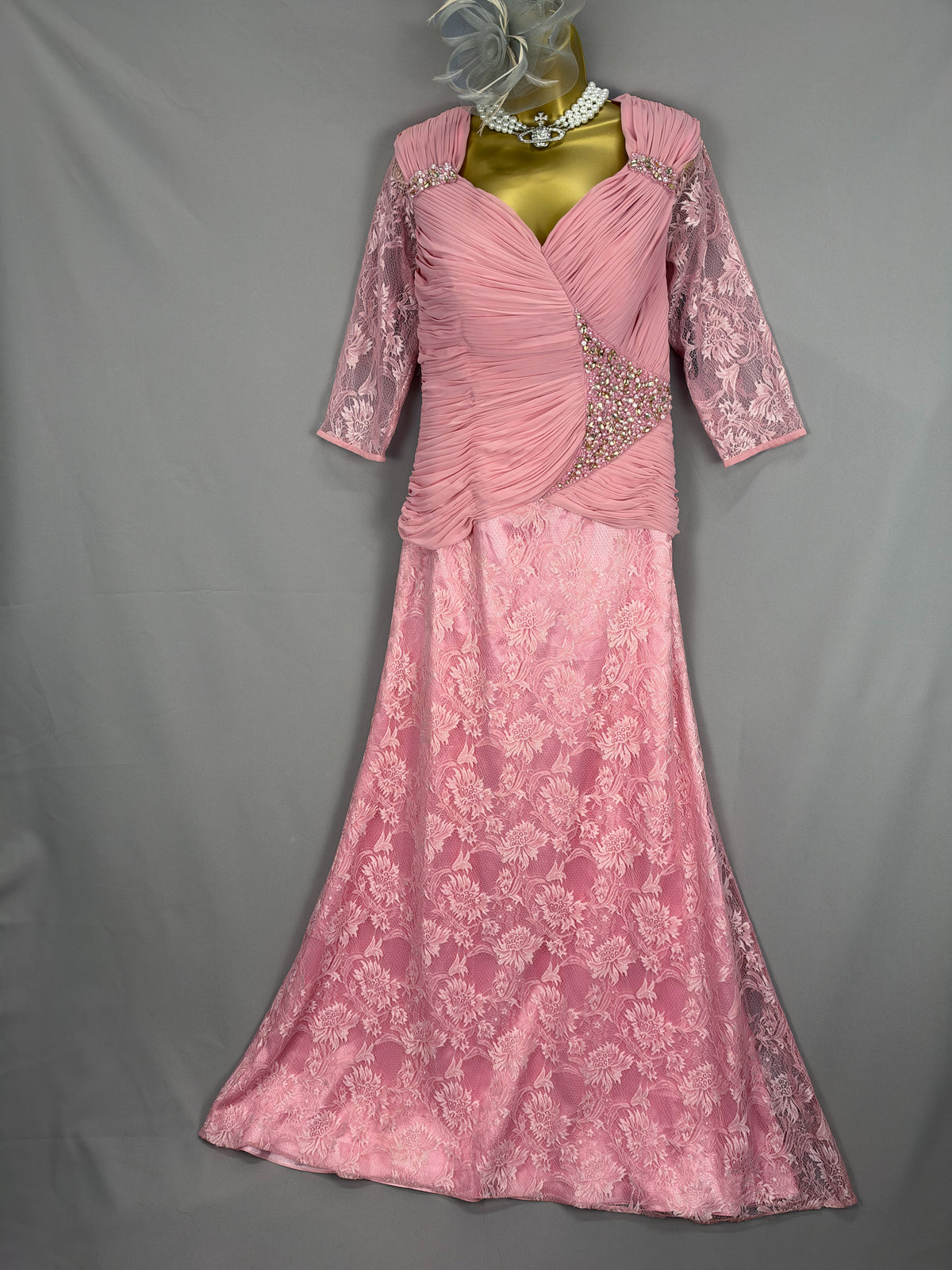 Stunning Zeila Donna pink lace diamanté mother of the bride/groom  wedding guest long dress uk 14