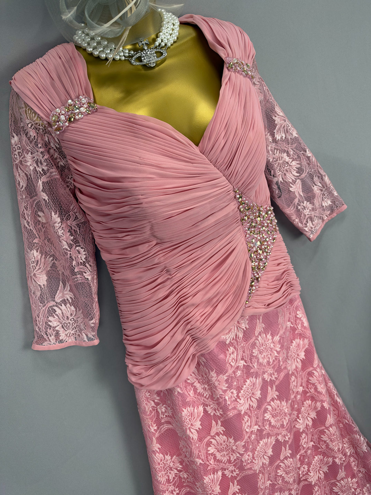 Stunning Zeila Donna pink lace diamanté mother of the bride/groom  wedding guest long dress uk 14