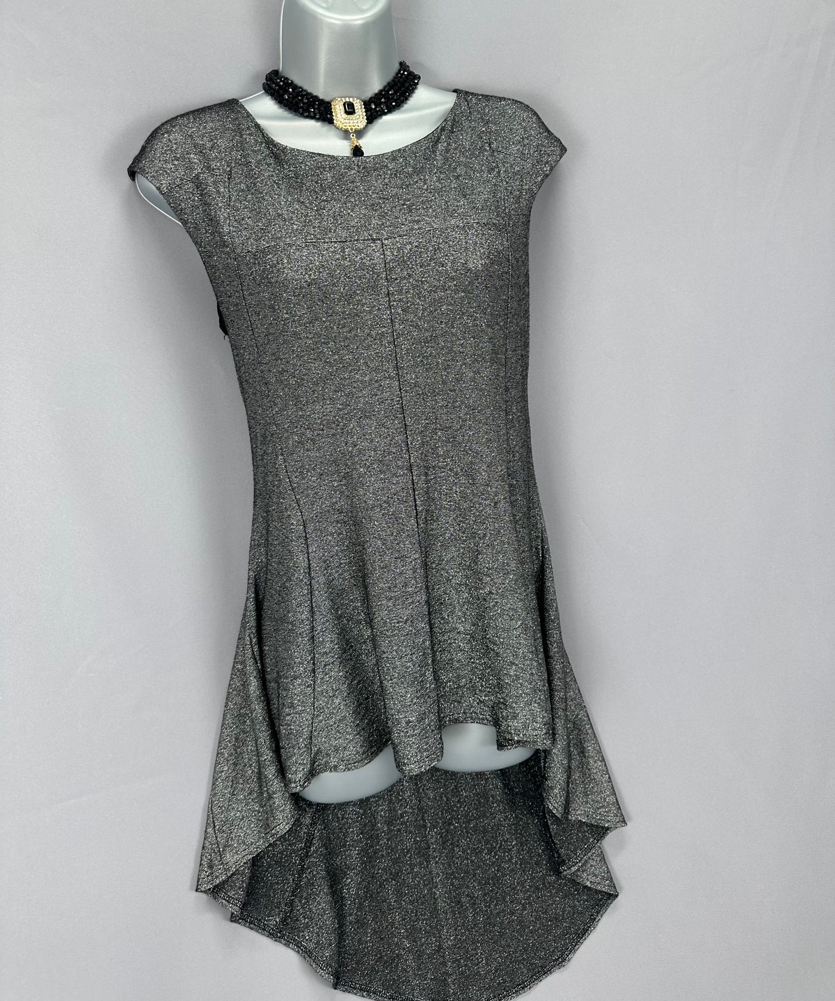 Stunning Miss Selfridge silver & black metallised thread party occasion asymmetrical long top uk 16