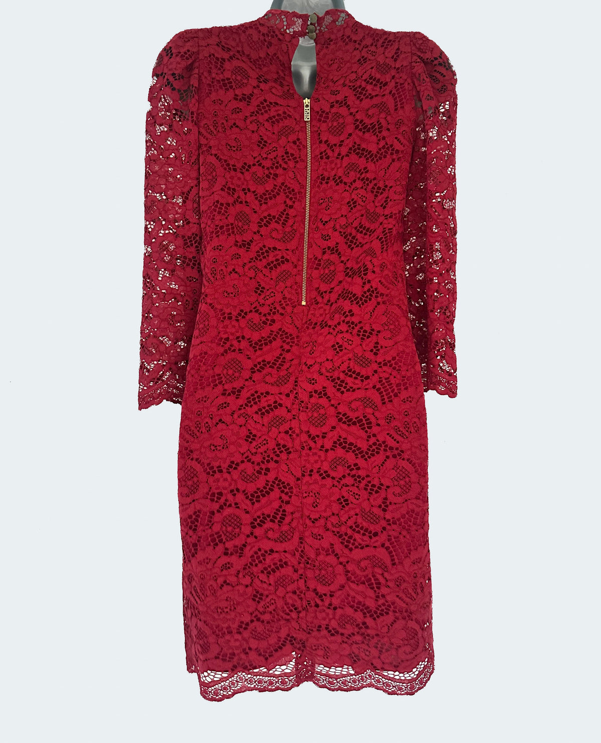 Biba dark red lace slight puff 3/4 sleeve above knee evening party dress size 10