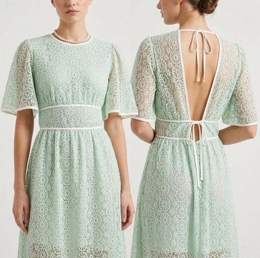 Bnwt labelrail x Olivia & Alice mint/white embroidery occasion long dress with back detail 14