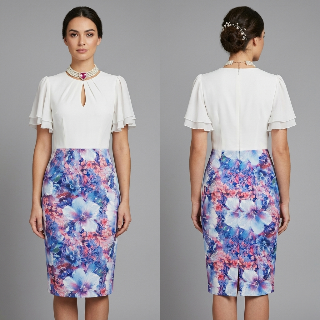 Stylish Paper dolls white multi floral print wedding knee length races  dress uk 8