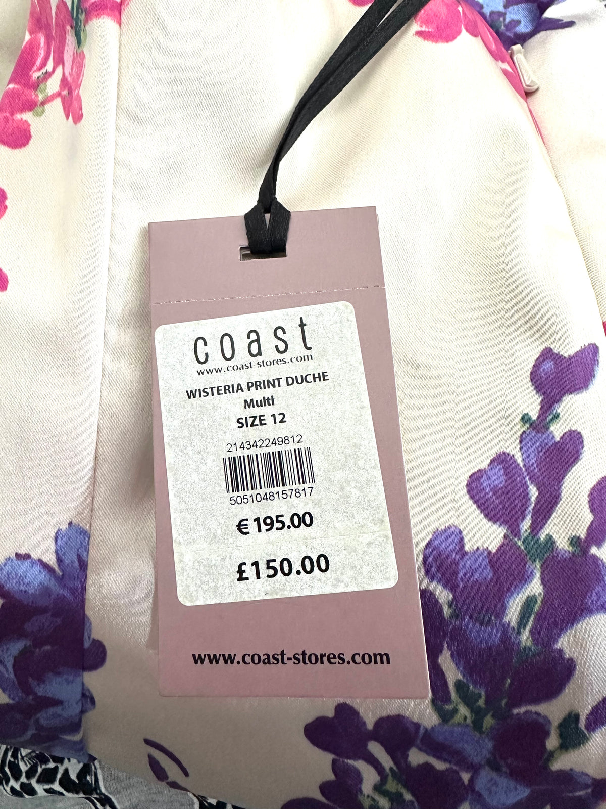 BNWT Coast multi floral printed satin style wedding knee length stunning dress 12