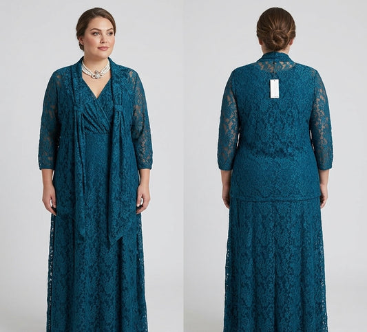 Stunning new Nightingales teal lace maxi mother of the bride/groom lace long dress suit uk 20