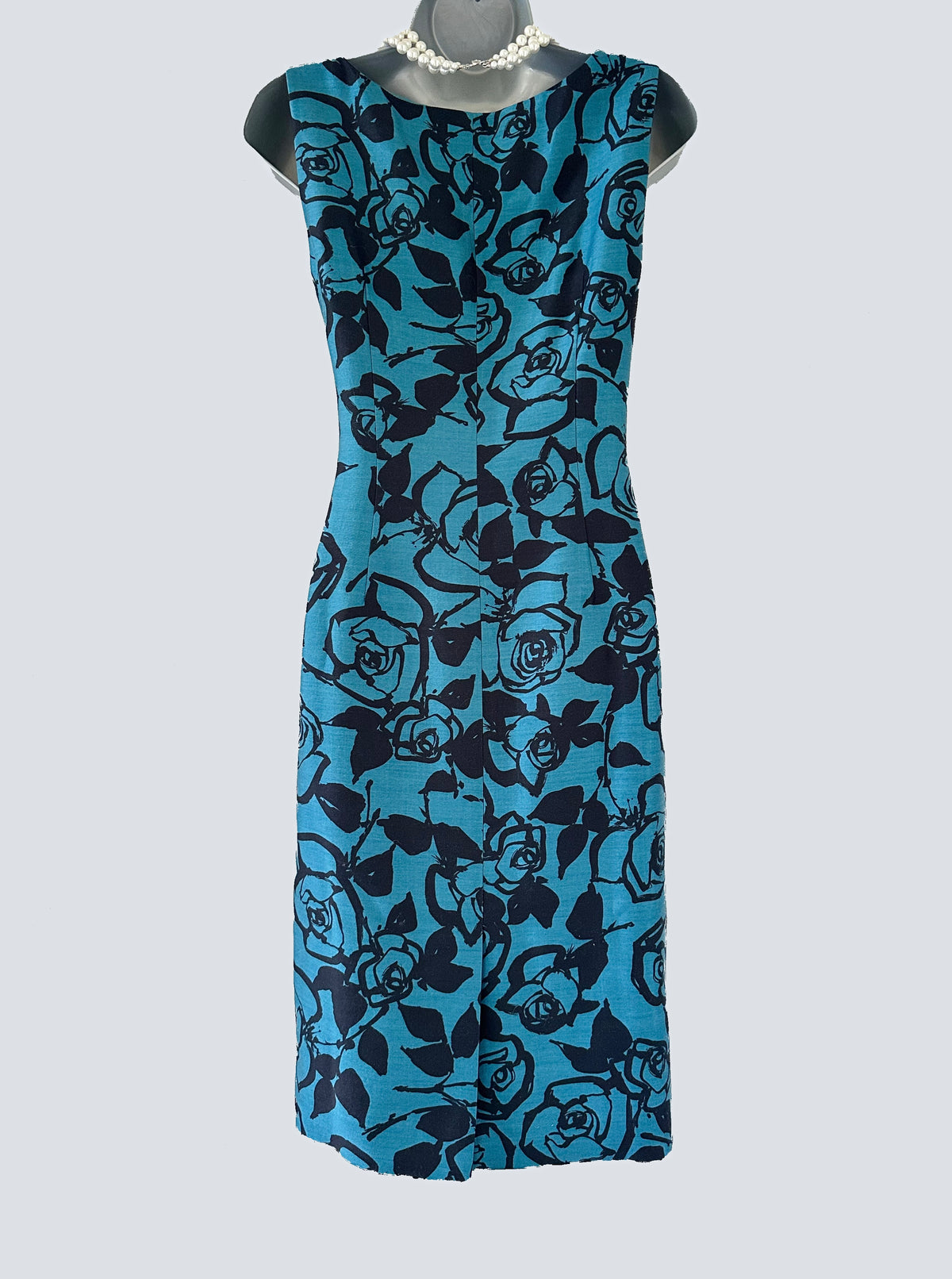 LK Bennett turquoise floral wool/silk sleeveless occasion knee length dress size 10
