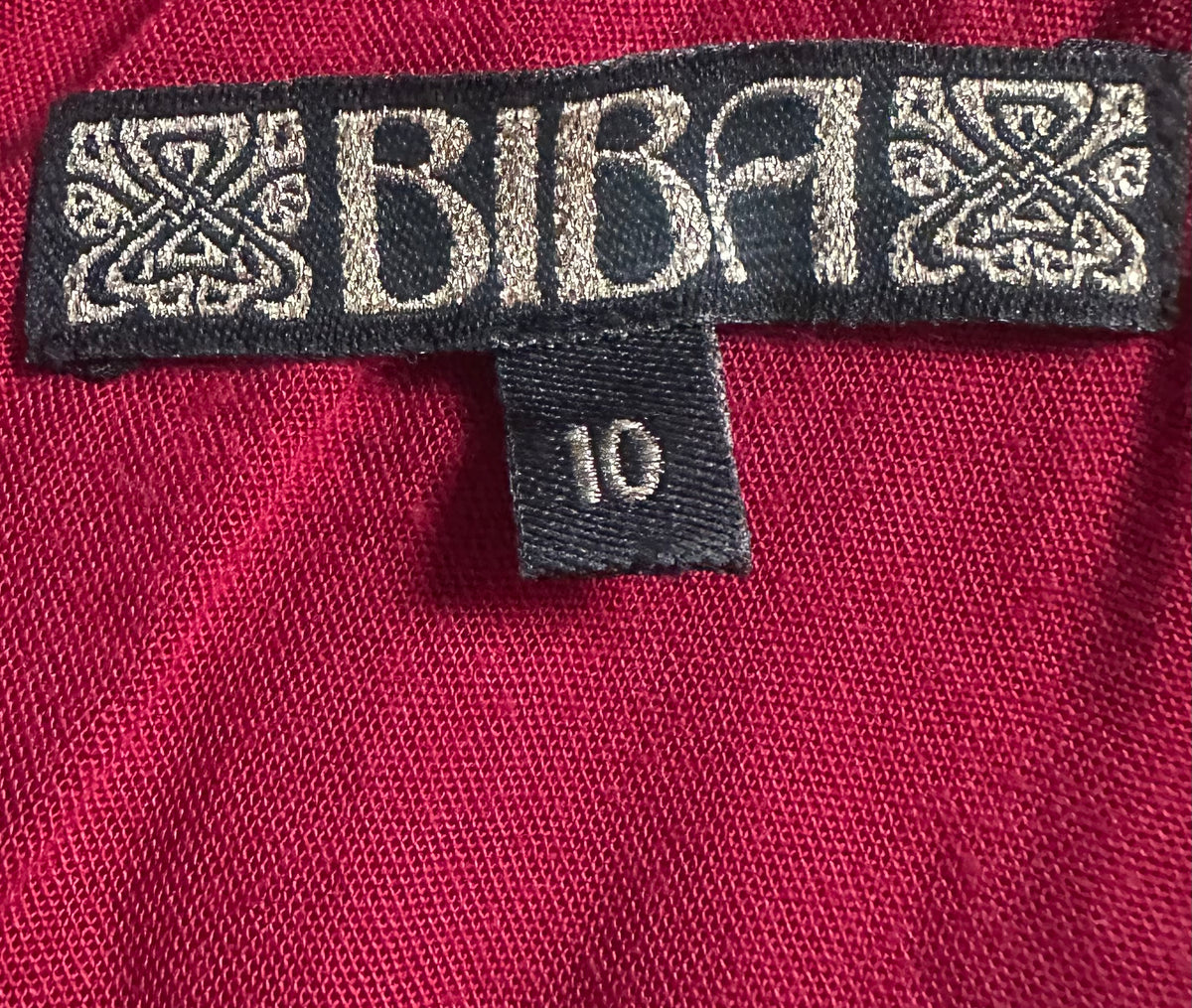 Biba dark red lace slight puff 3/4 sleeve above knee evening party dress size 10