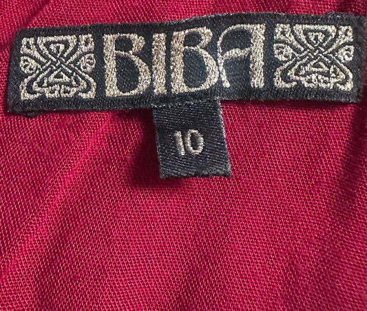 Biba dark red lace slight puff 3/4 sleeve above knee evening party dress size 10