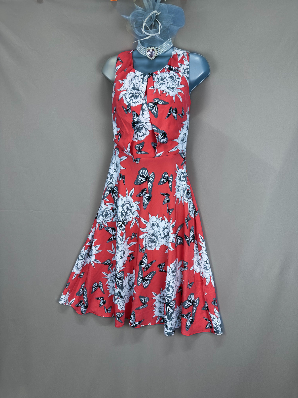 Papaya weekend dark peach multi floral a-line occasion midi dress size 12