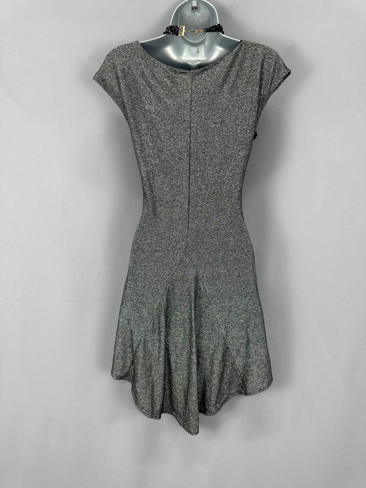 Stunning Miss Selfridge silver & black metallised thread party occasion asymmetrical long top uk 16