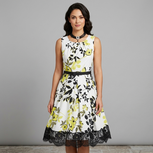 Kaleidoscope multi floral print lace chic wedding races detail fit & flare dress uk 12