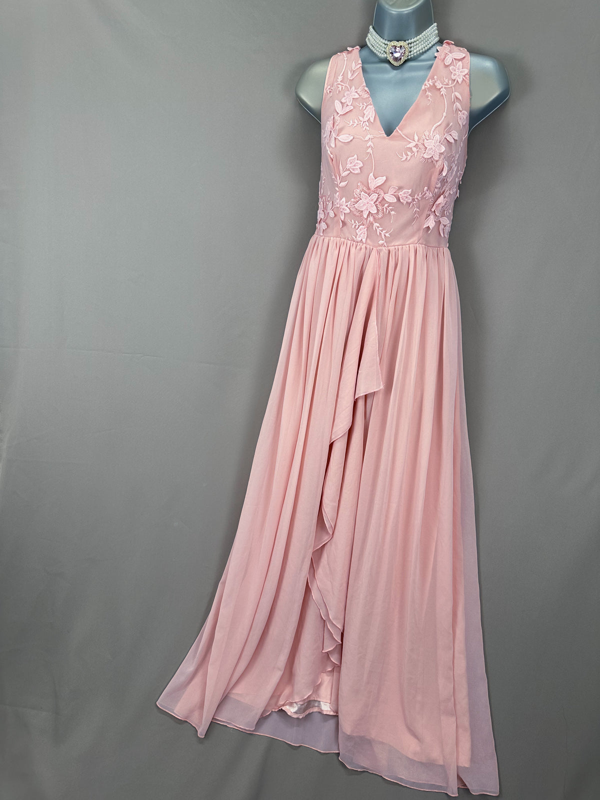 Stunning new sistaglam light  pink floral embroidery detail wedding bridesmaid  long dress uk 10