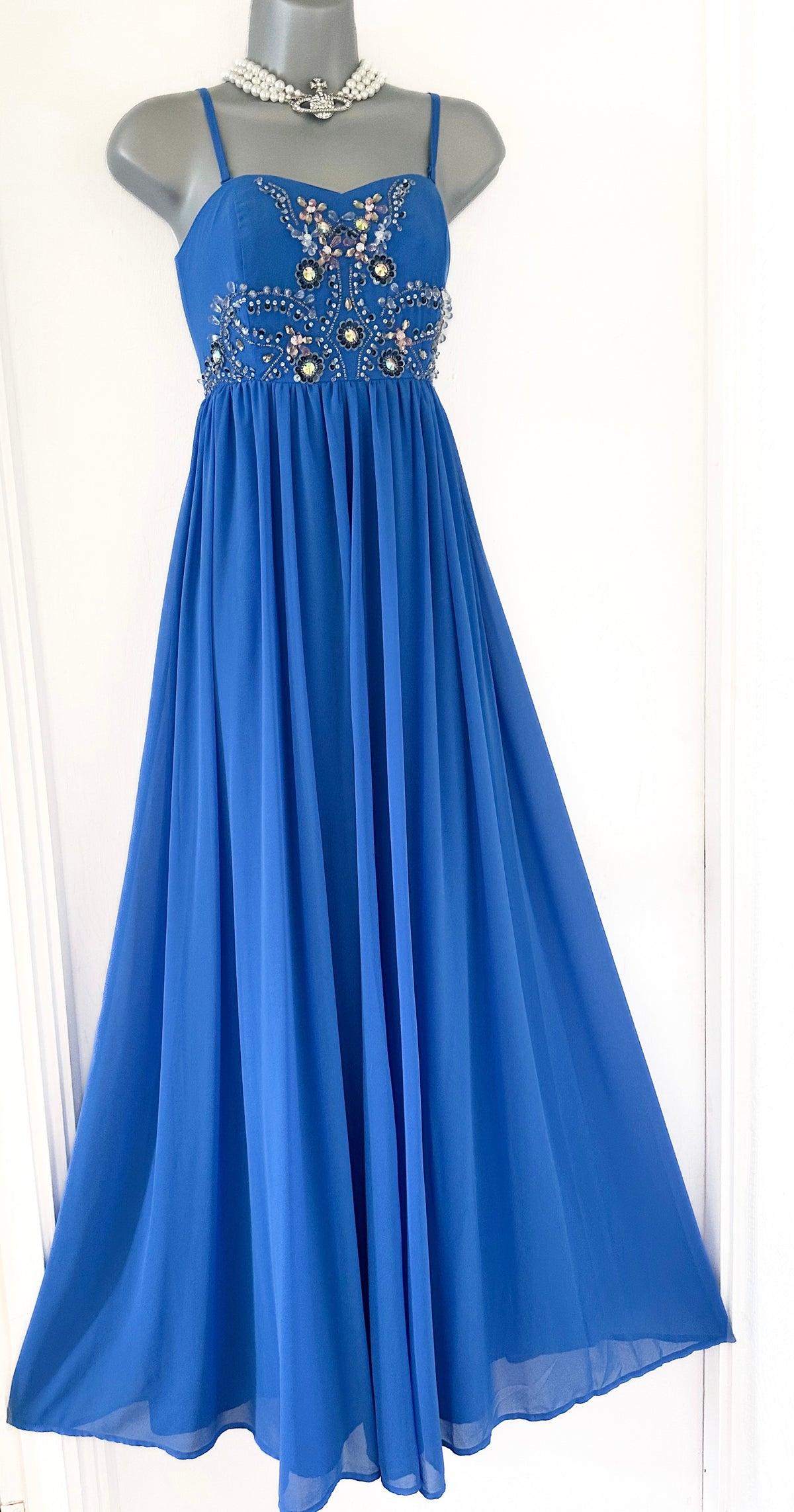 ASOS blue embellished wedding/prom/evening very long maxi dress size 12