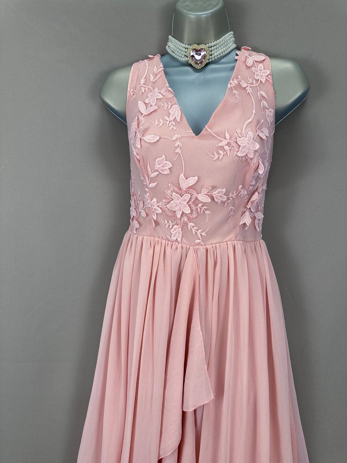 Stunning new sistaglam light  pink floral embroidery detail wedding bridesmaid  long dress uk 10