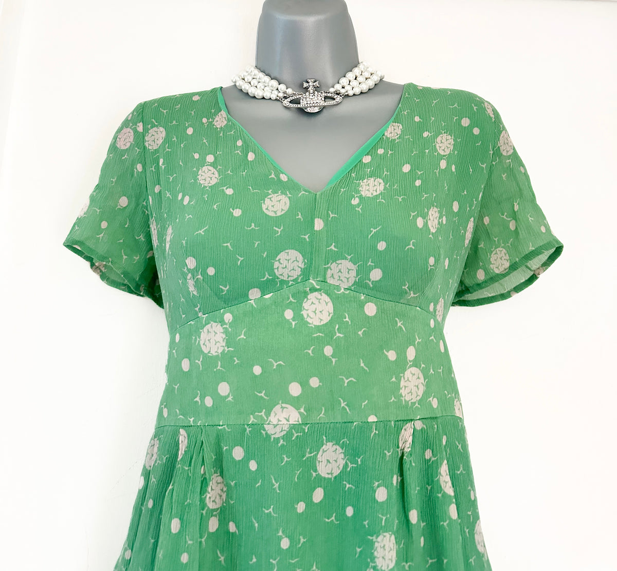 Dickens and Jones silk mint green printed short sleeve summer above knee dress size 14