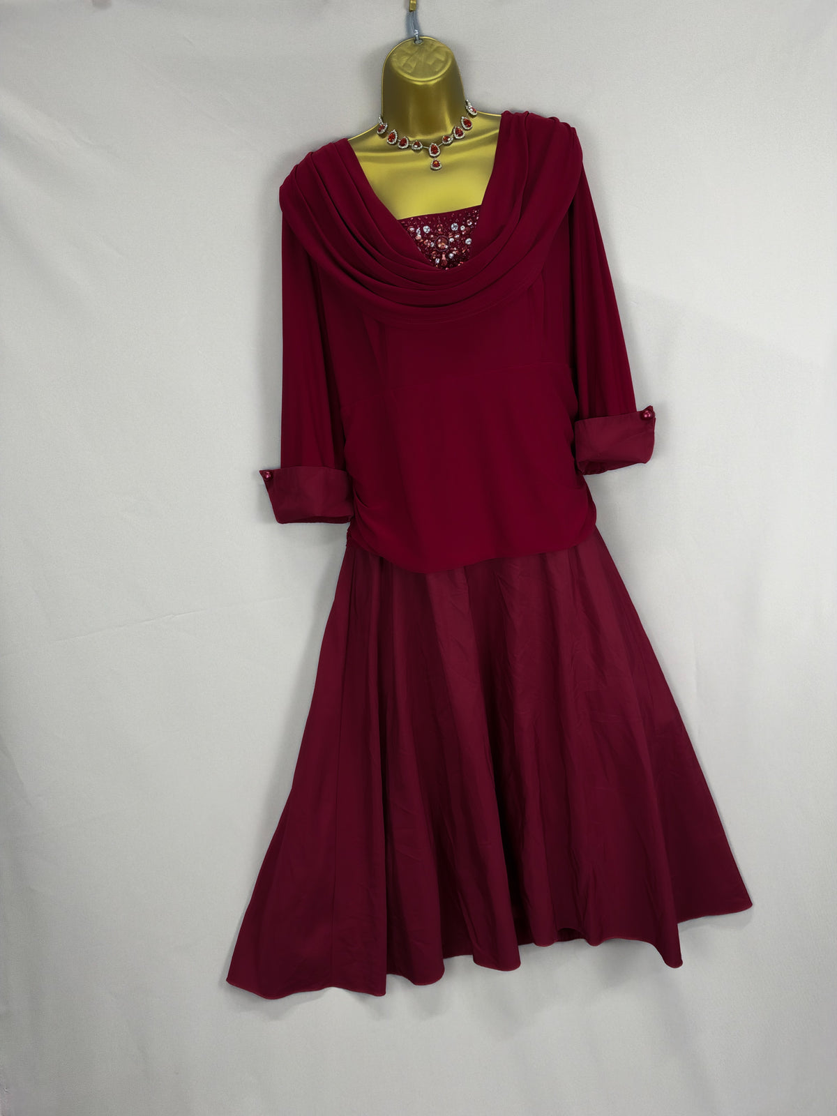Stunning Nightingales black tie dark red jewel Christmas party long dress uk 22