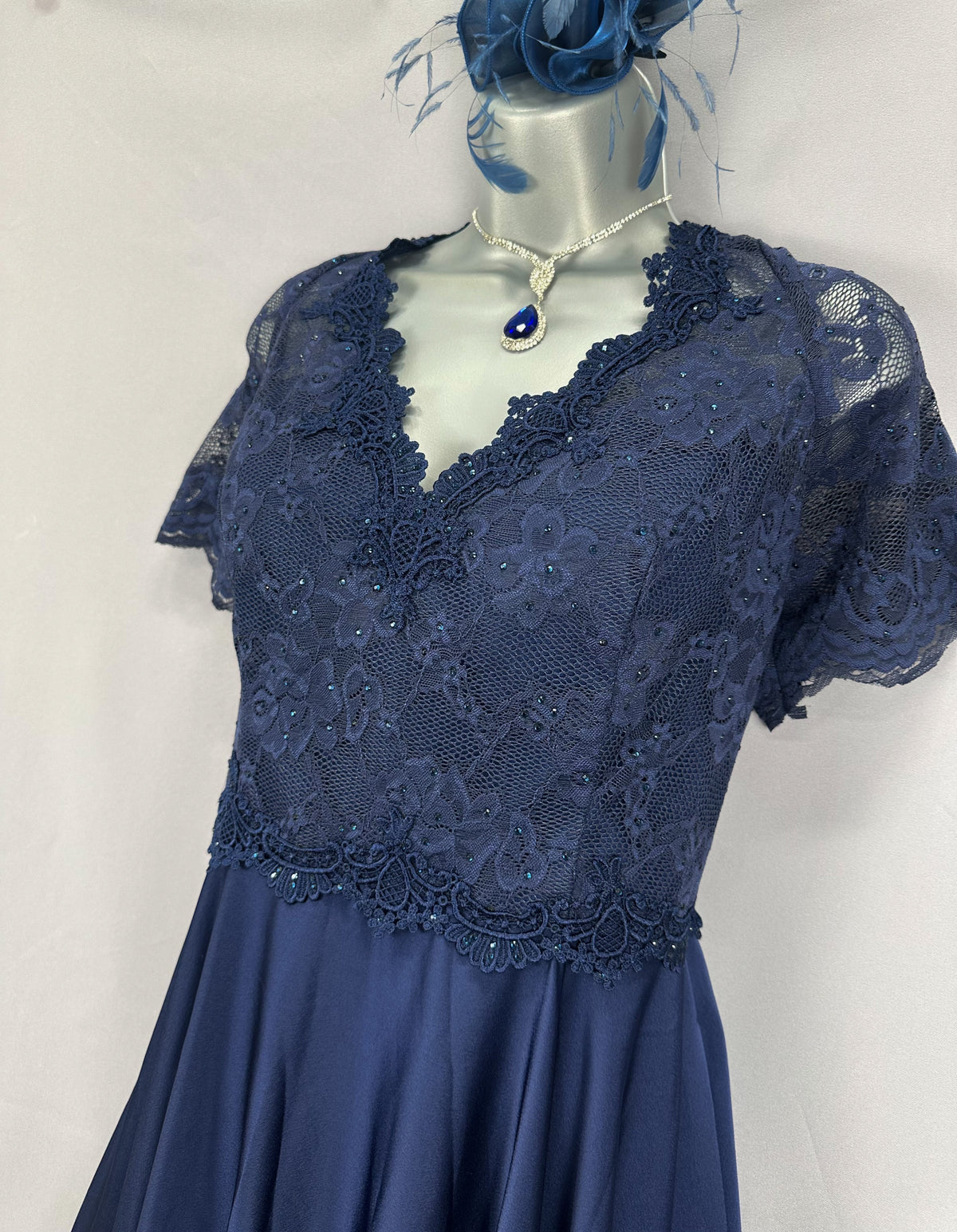 Bnwt Mascara London navy lace diamanté wedding mother of the bride/groom calf length dress 16