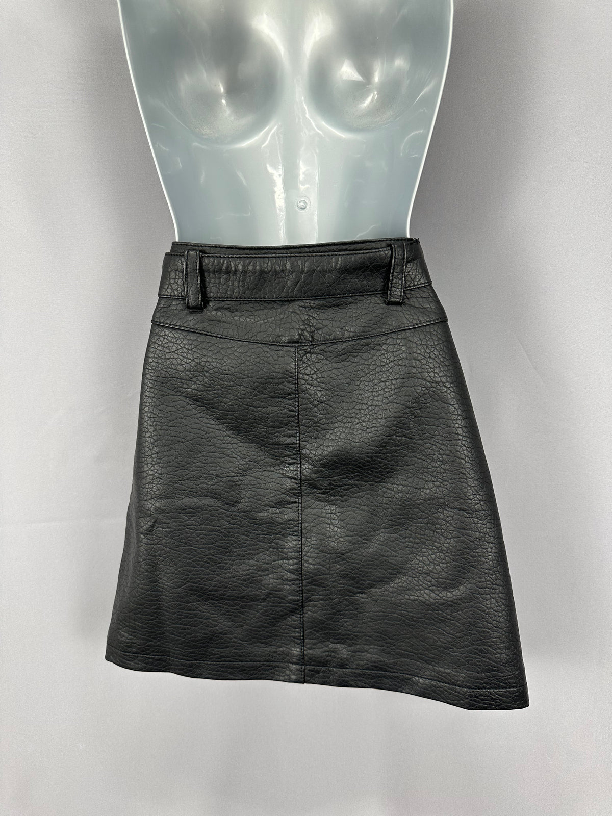 Edgy ASOS black pu leather zip detail belted autumn mini skirt uk 8